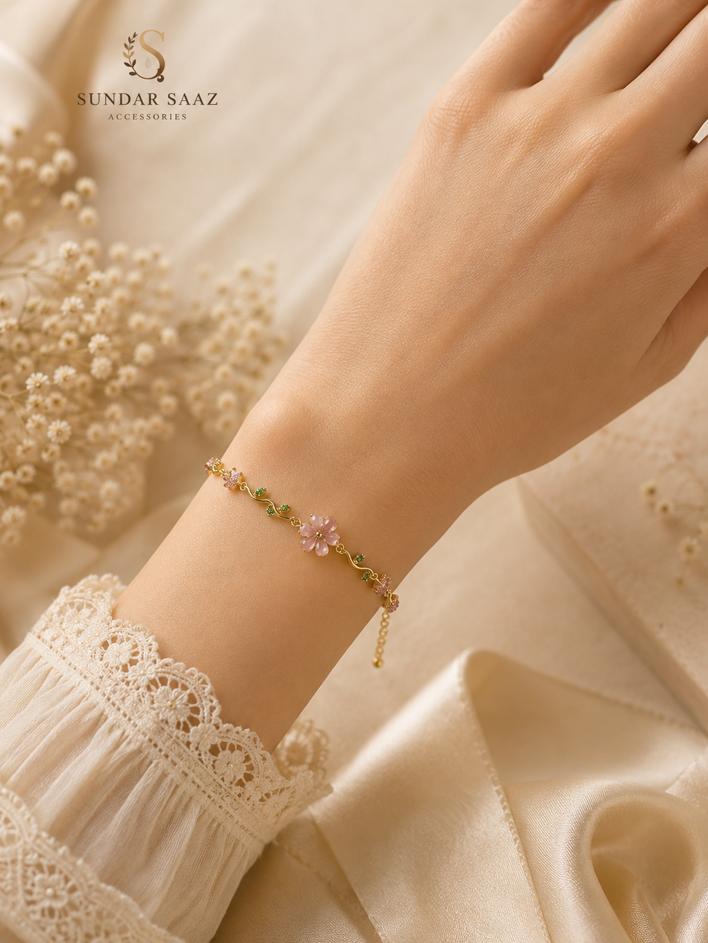 Pink Floral Charm Bracelet