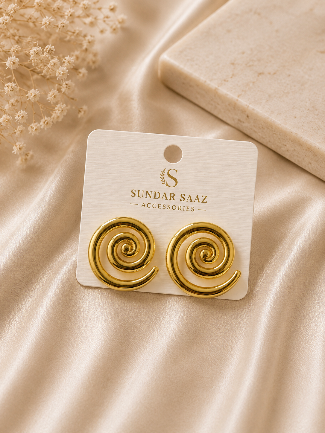 Golden Spiral Stud Earrings