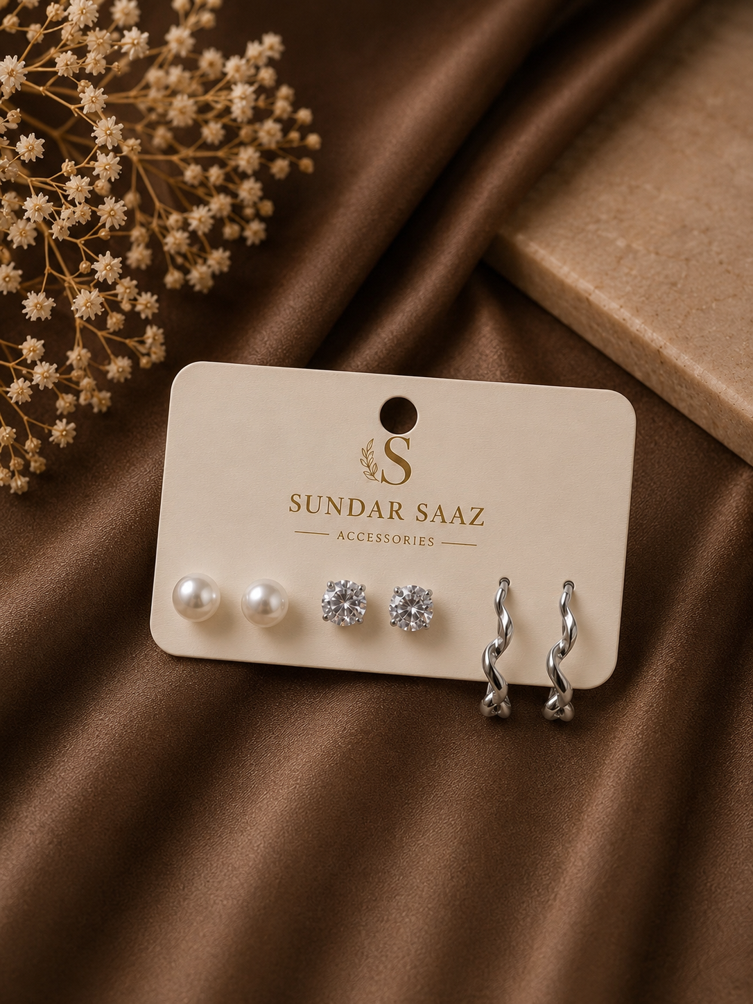 Silver Hoop & Pearl Stud Earring Combo Set for Women & Girls